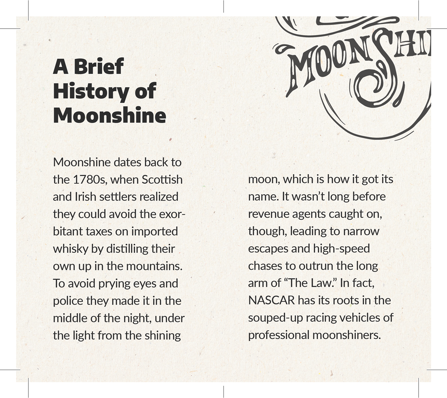 President's Club hang tag illustration — history of moonshine