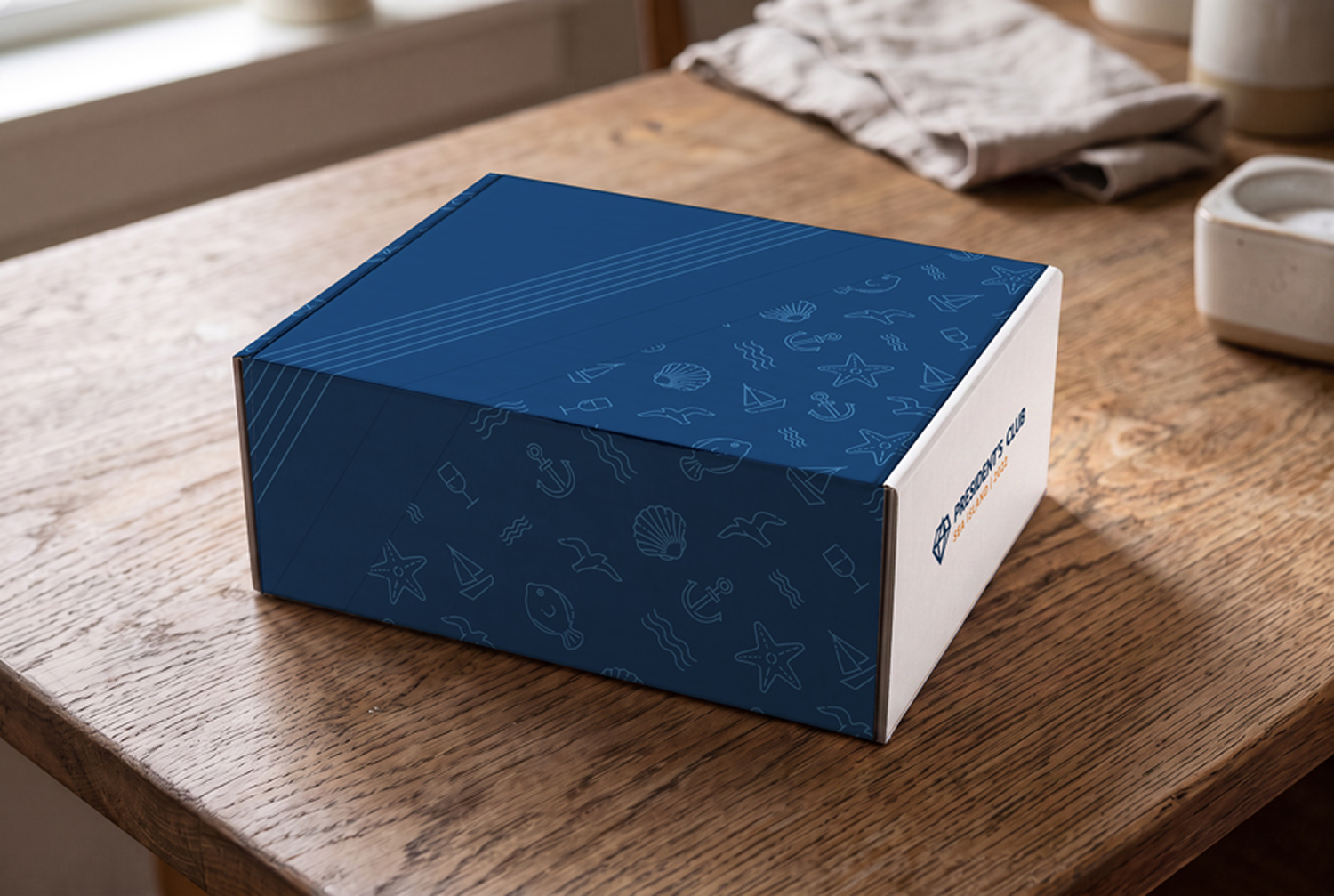 President's Club branded shipping box mockup