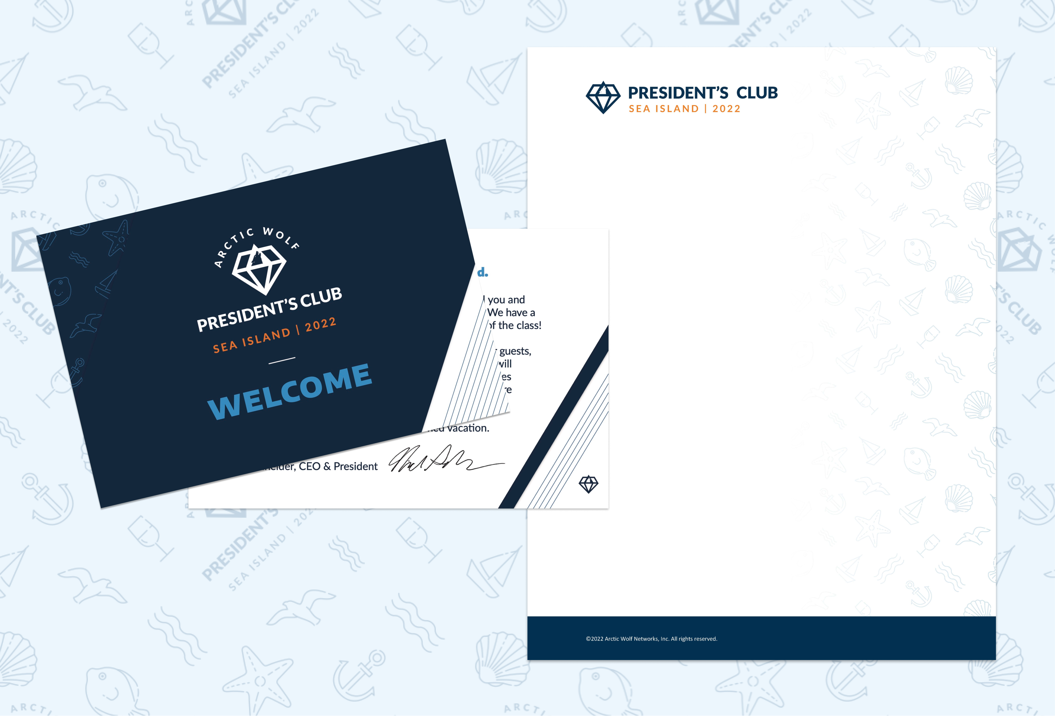 President's Club postcard and letterhead print design