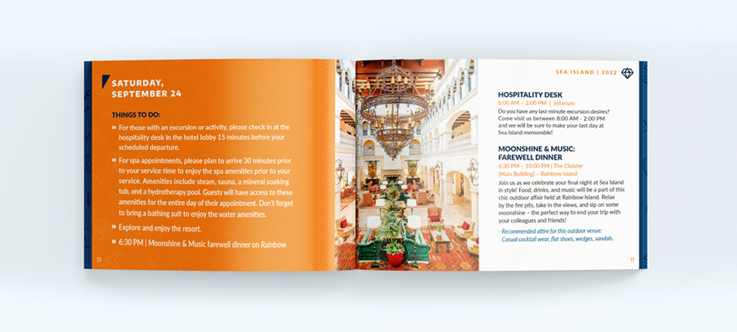 President's Club brochure spread — Saturday schedule