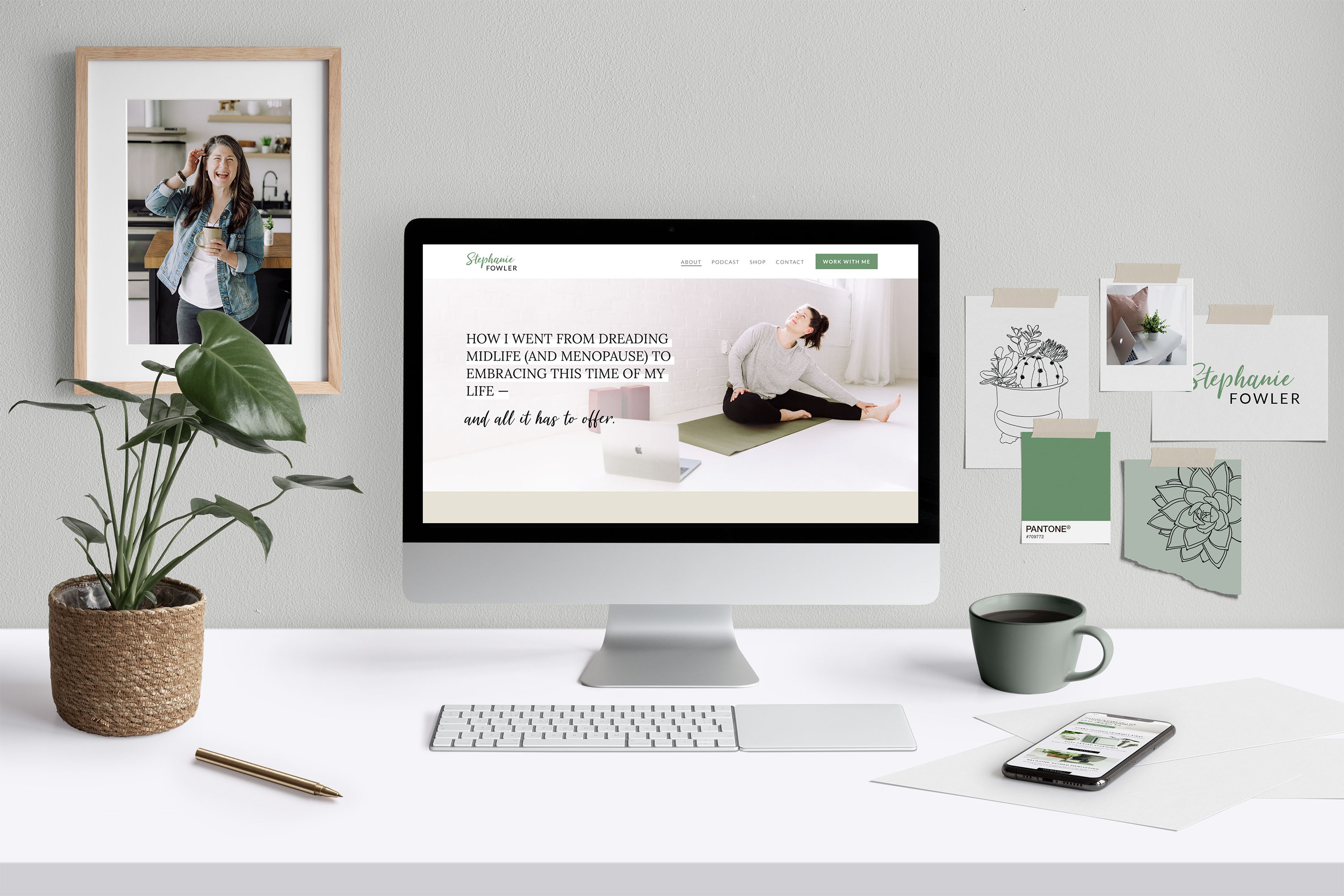 Stephanie Fowler website design mockup with brand inspiration